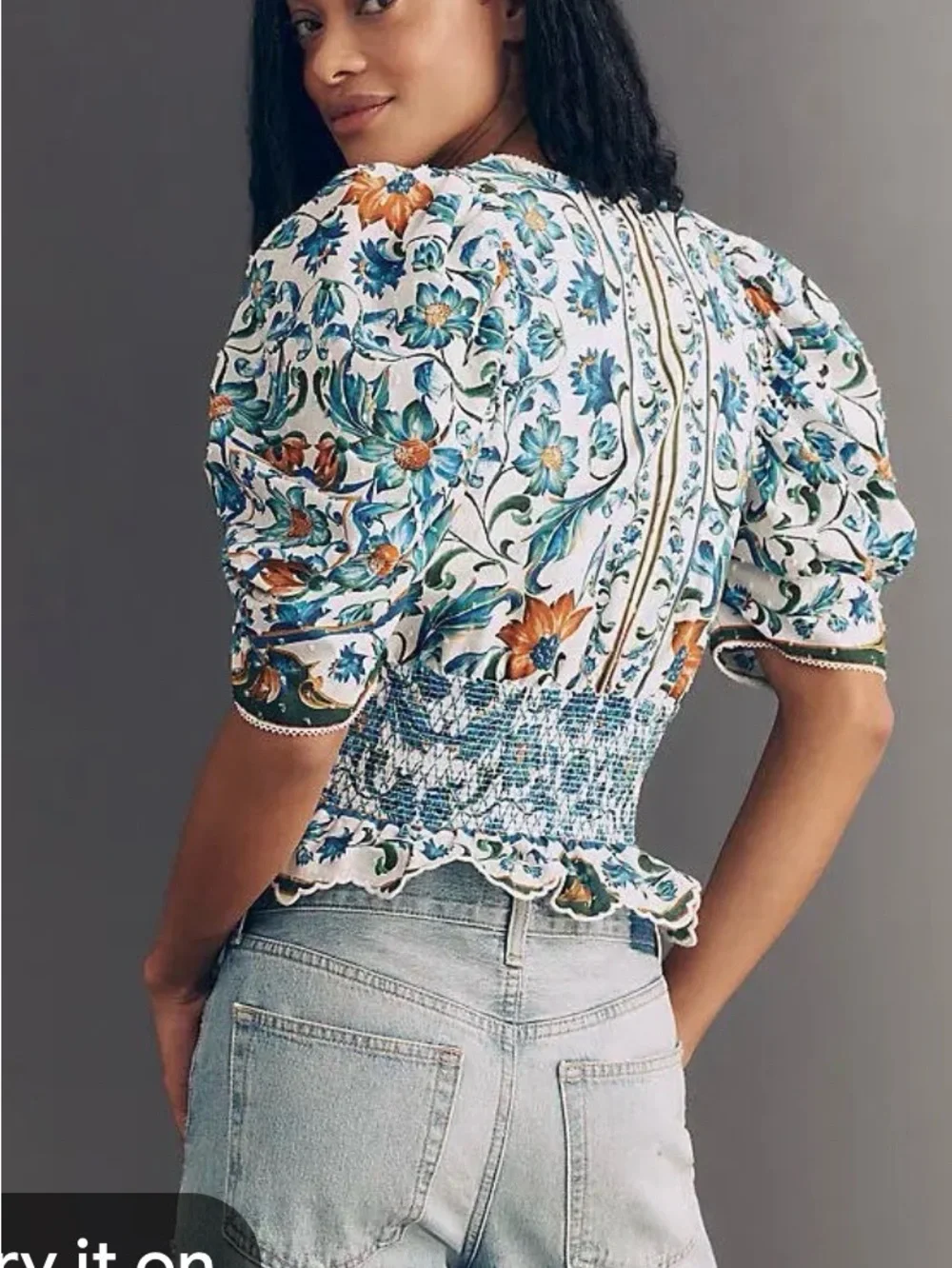 NWT/NIB FARM Rio Flora Floral Clip Dot Puff Sleeve Deep-V Smocked Waist LARGE